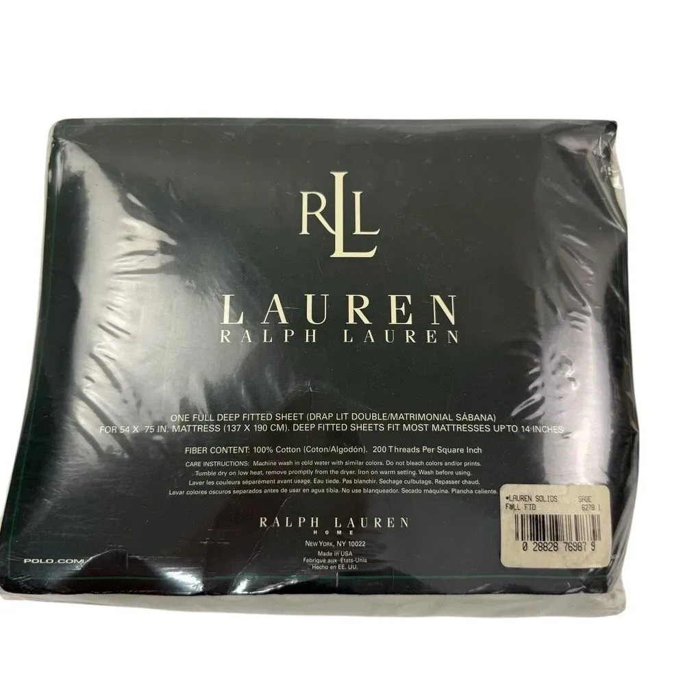 NEW LRL Ralph Lauren Home Full Deep Fitted Sheet Solid 100% Cotton Sage USA